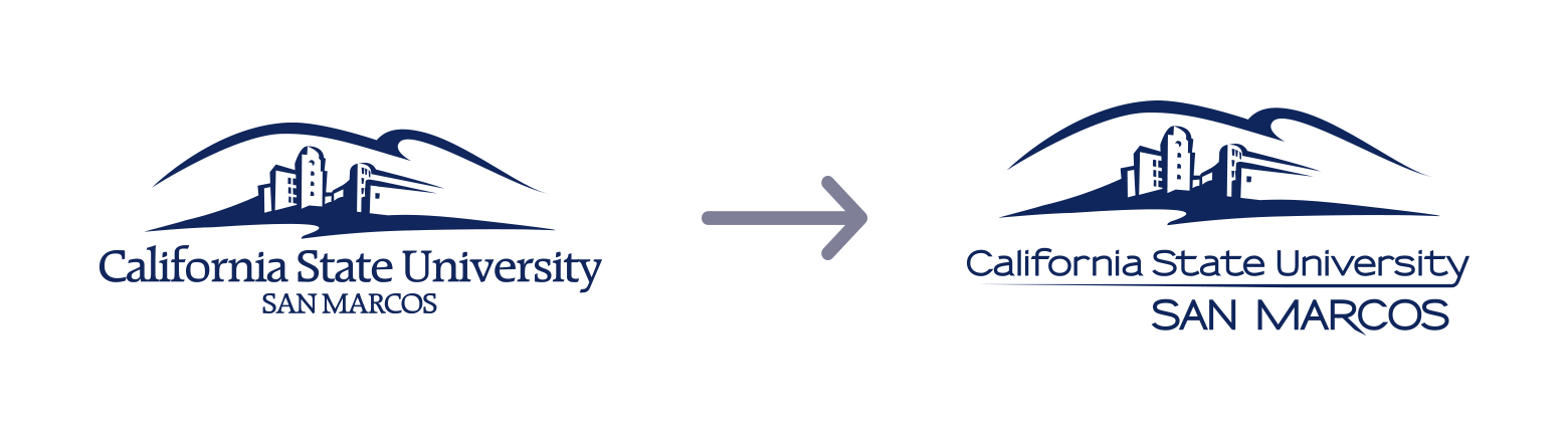 At left, the old CSUSM hills logo with serif font. At right, the modernized hills logo with sans serif font.